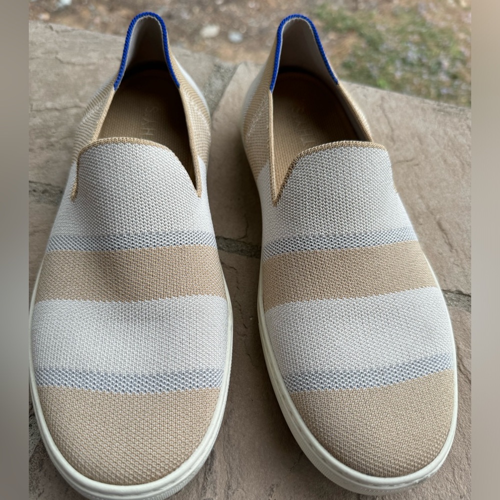 Rothy’s Birch Strip slip-on loafers - EUC - taupe and cream stripe size 10 shoes